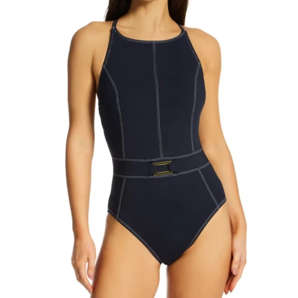 BLEU ROD BEATTIE black A Find Line one piece MIO cross back swimsuit size 12